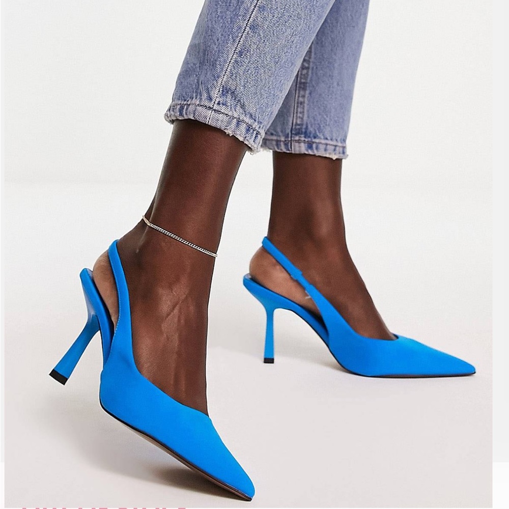 (Size 12) ASOS Design Blue Simba Slingback Stilettos